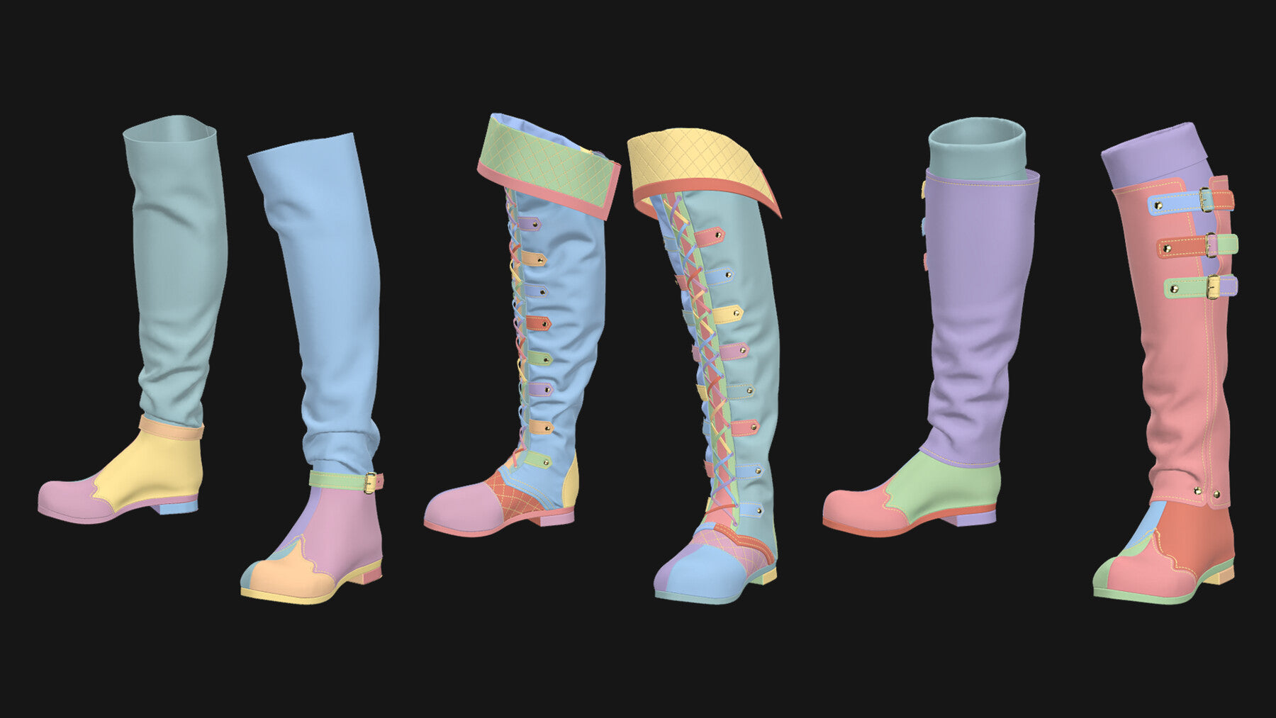 Female boots set / Marvelous Designer/Clo3D project file + OBJ, FBX