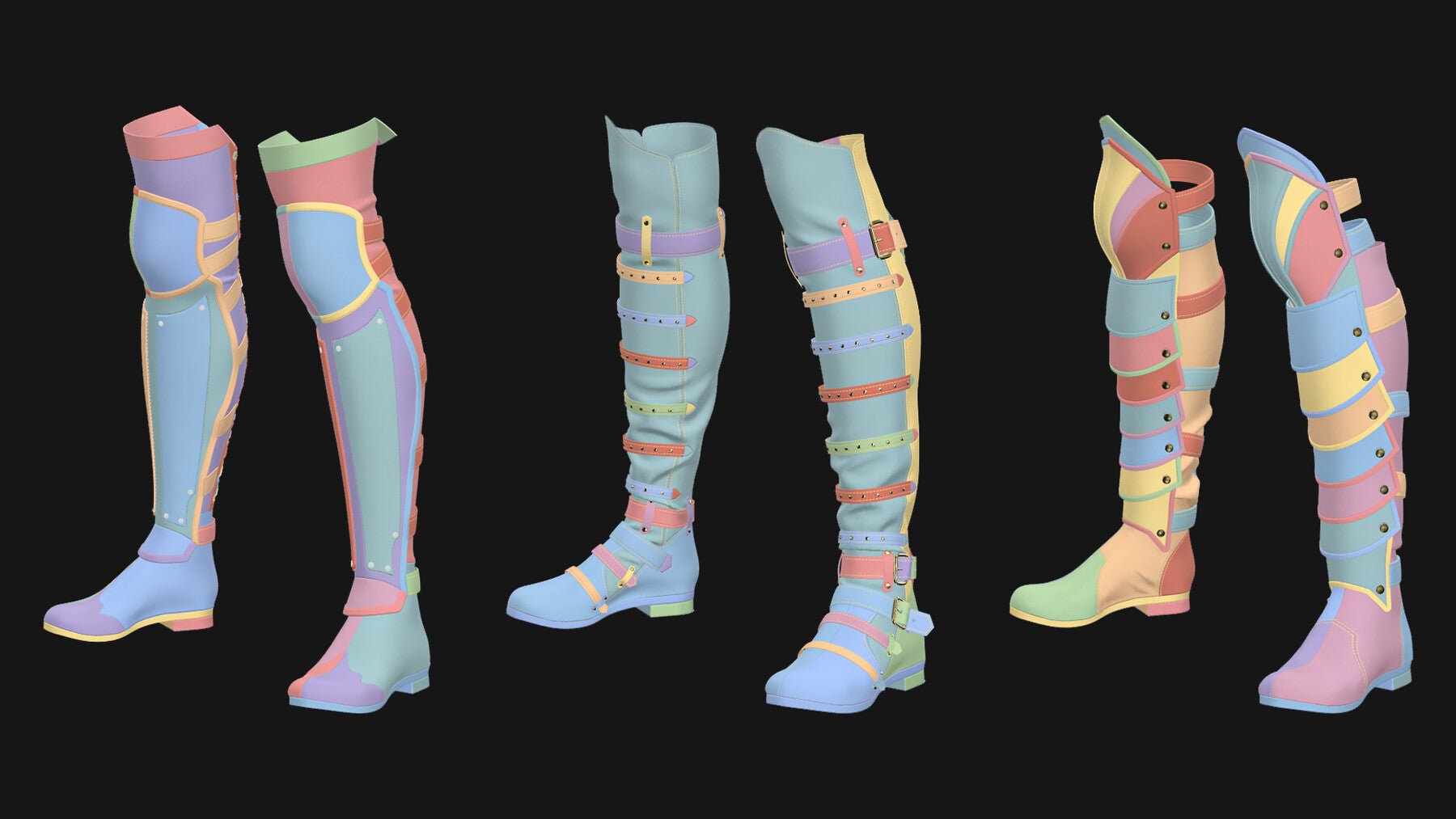 Female boots set / Marvelous Designer/Clo3D project file + OBJ, FBX