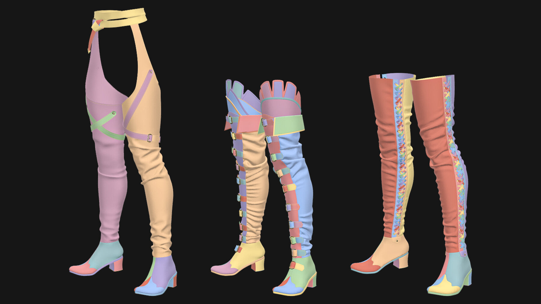 Female boots set / Marvelous Designer/Clo3D project file + OBJ, FBX