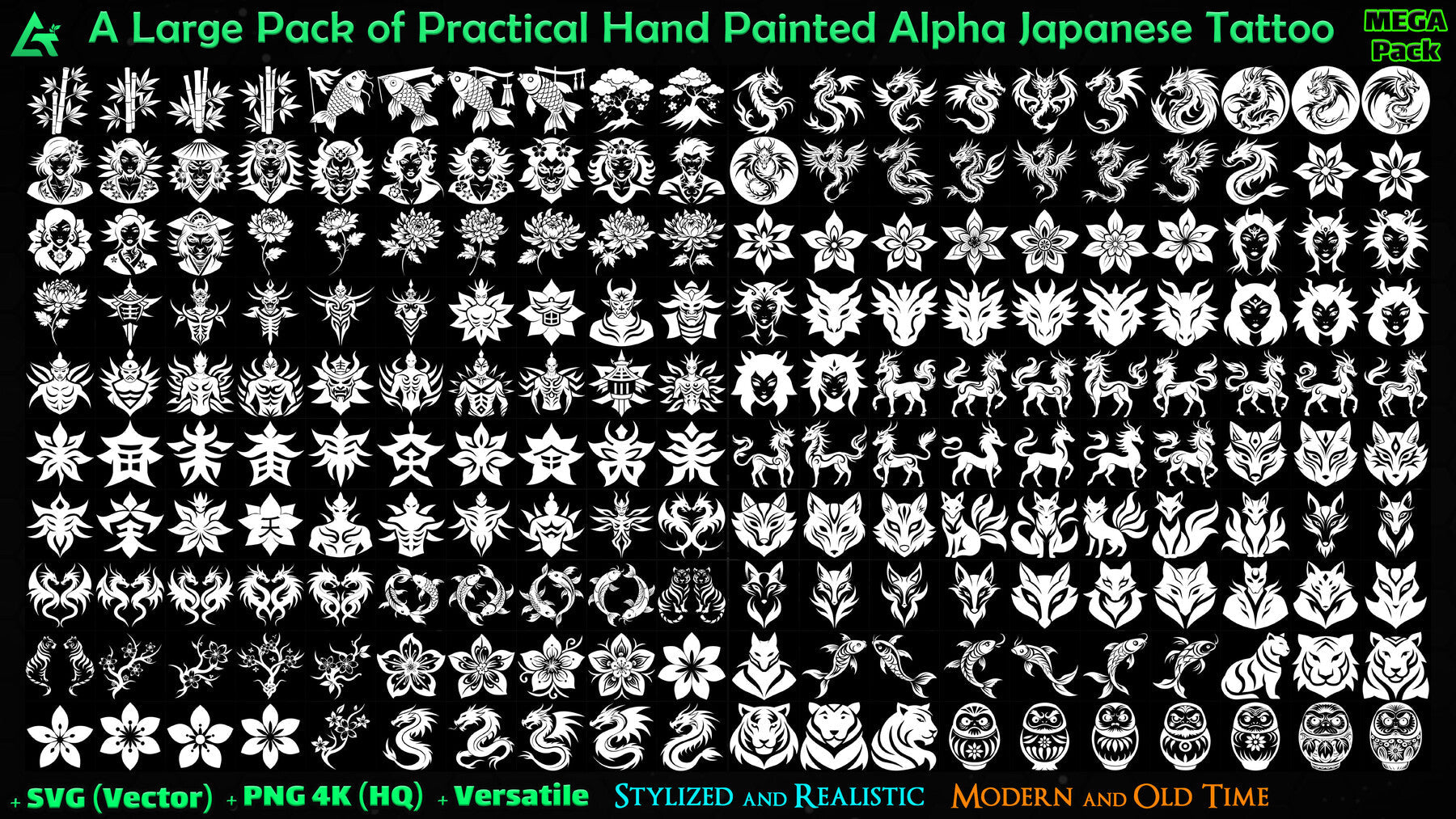 500 Hand Painted Alpha Japanese Tattoo (MEGA Pack) - Vol 63