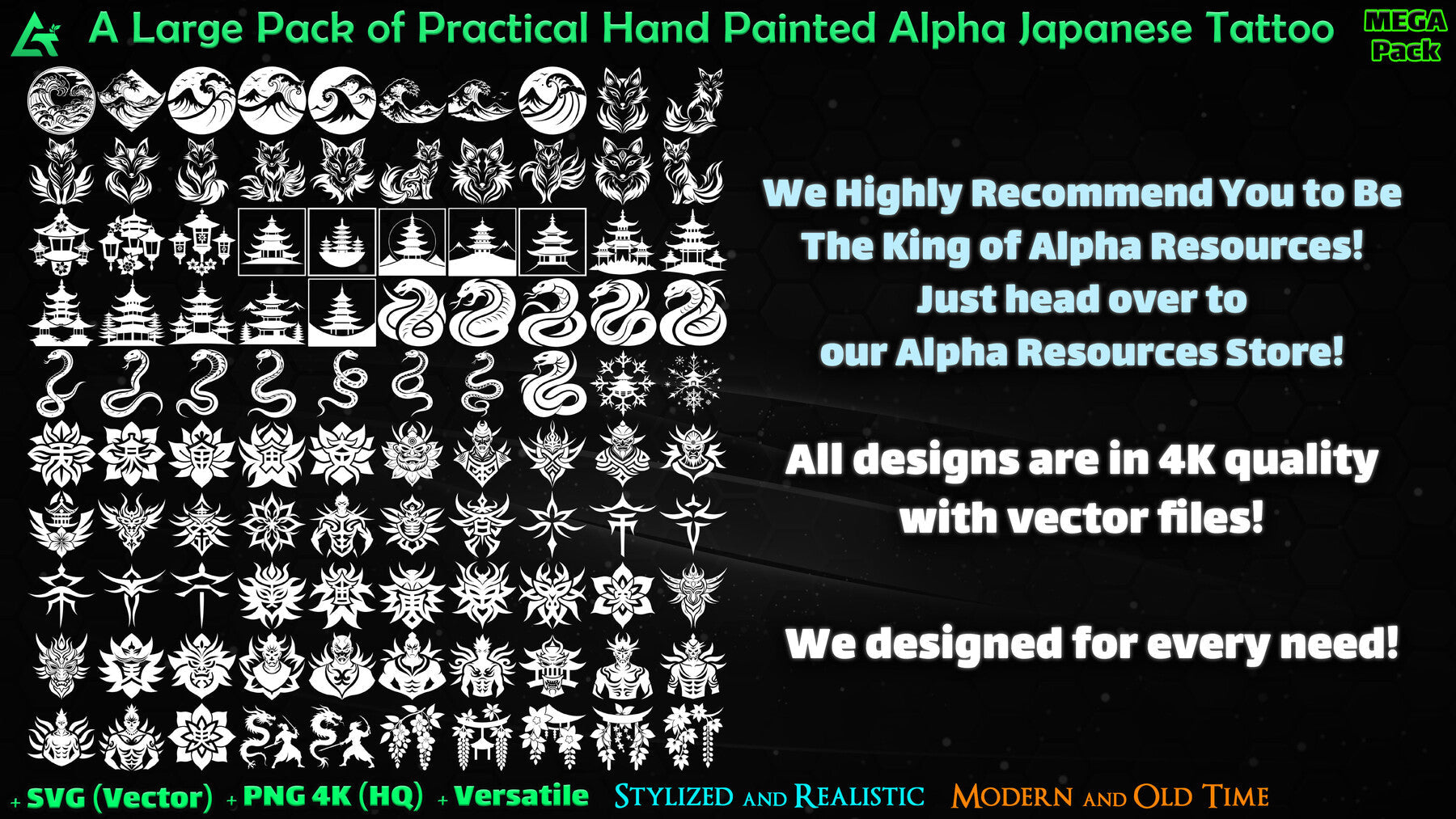 500 Hand Painted Alpha Japanese Tattoo (MEGA Pack) - Vol 63