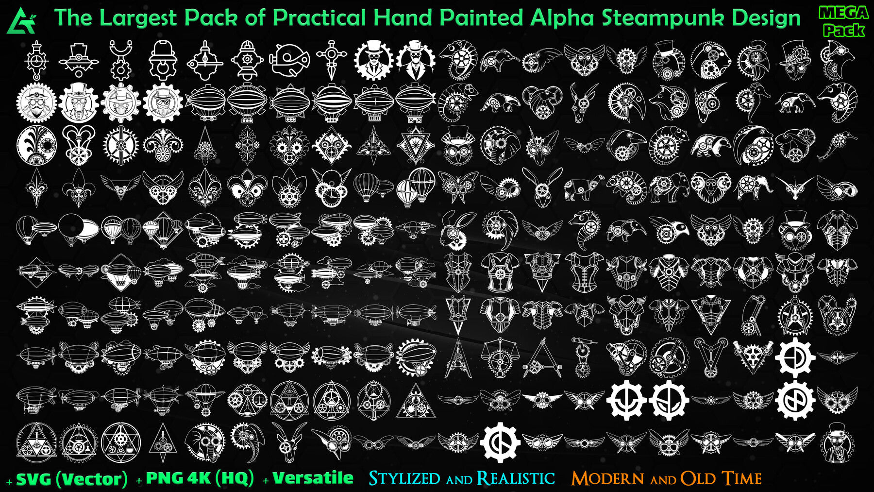 1000 Hand Painted Alpha Steampunk Design (MEGA Pack) - Vol 64