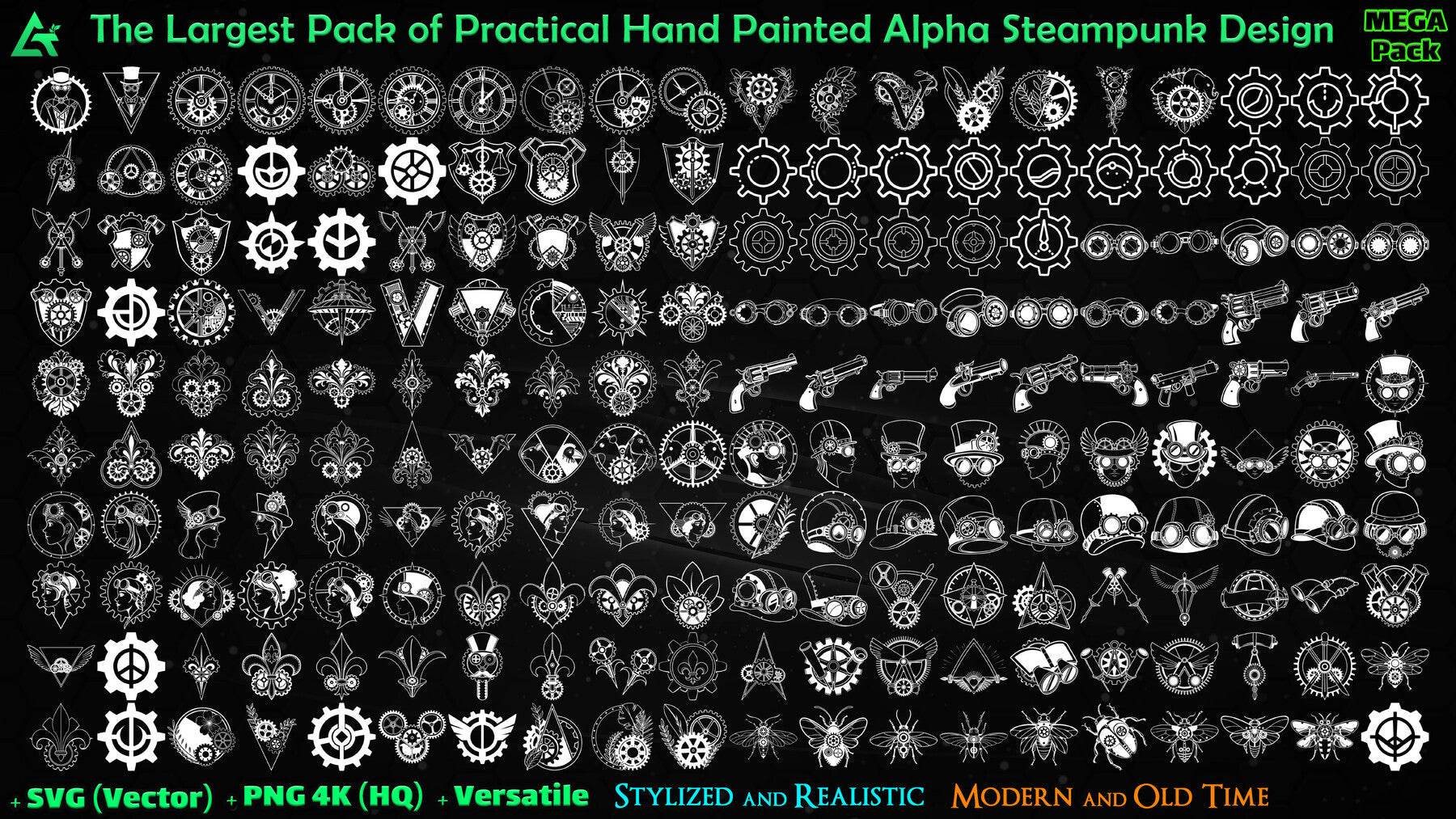 1000 Hand Painted Alpha Steampunk Design (MEGA Pack) - Vol 64