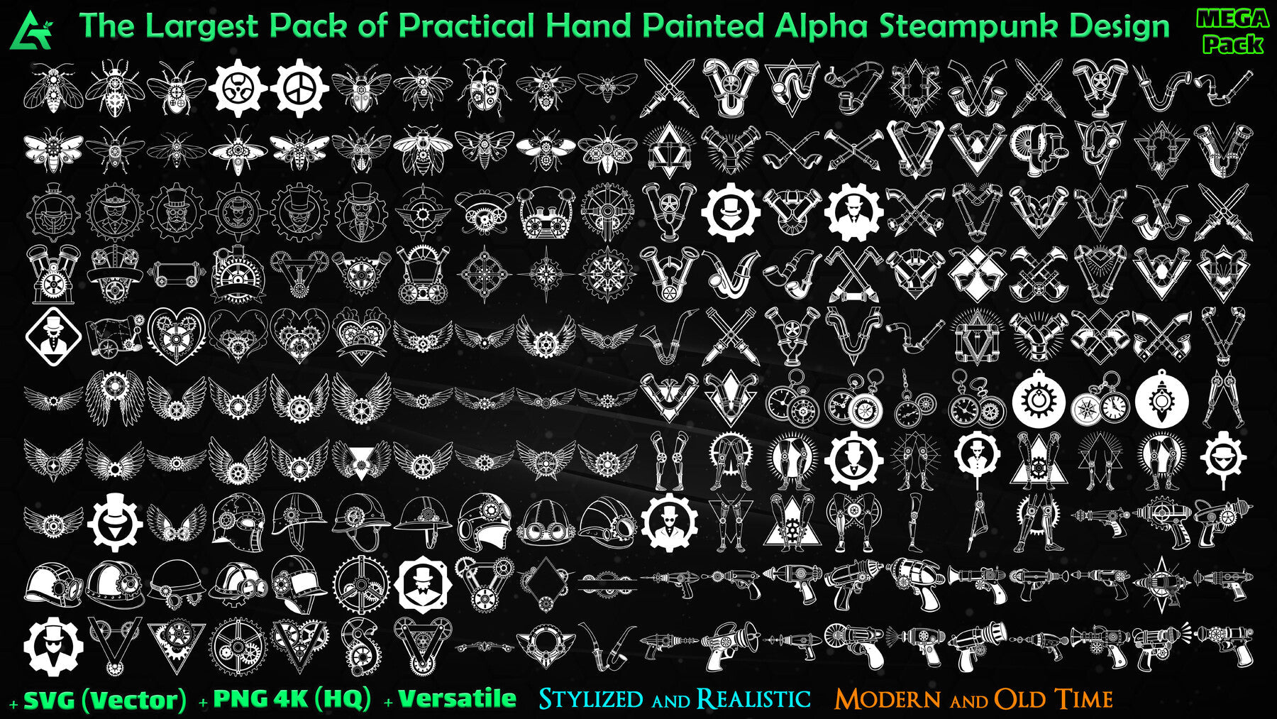 1000 Hand Painted Alpha Steampunk Design (MEGA Pack) - Vol 64