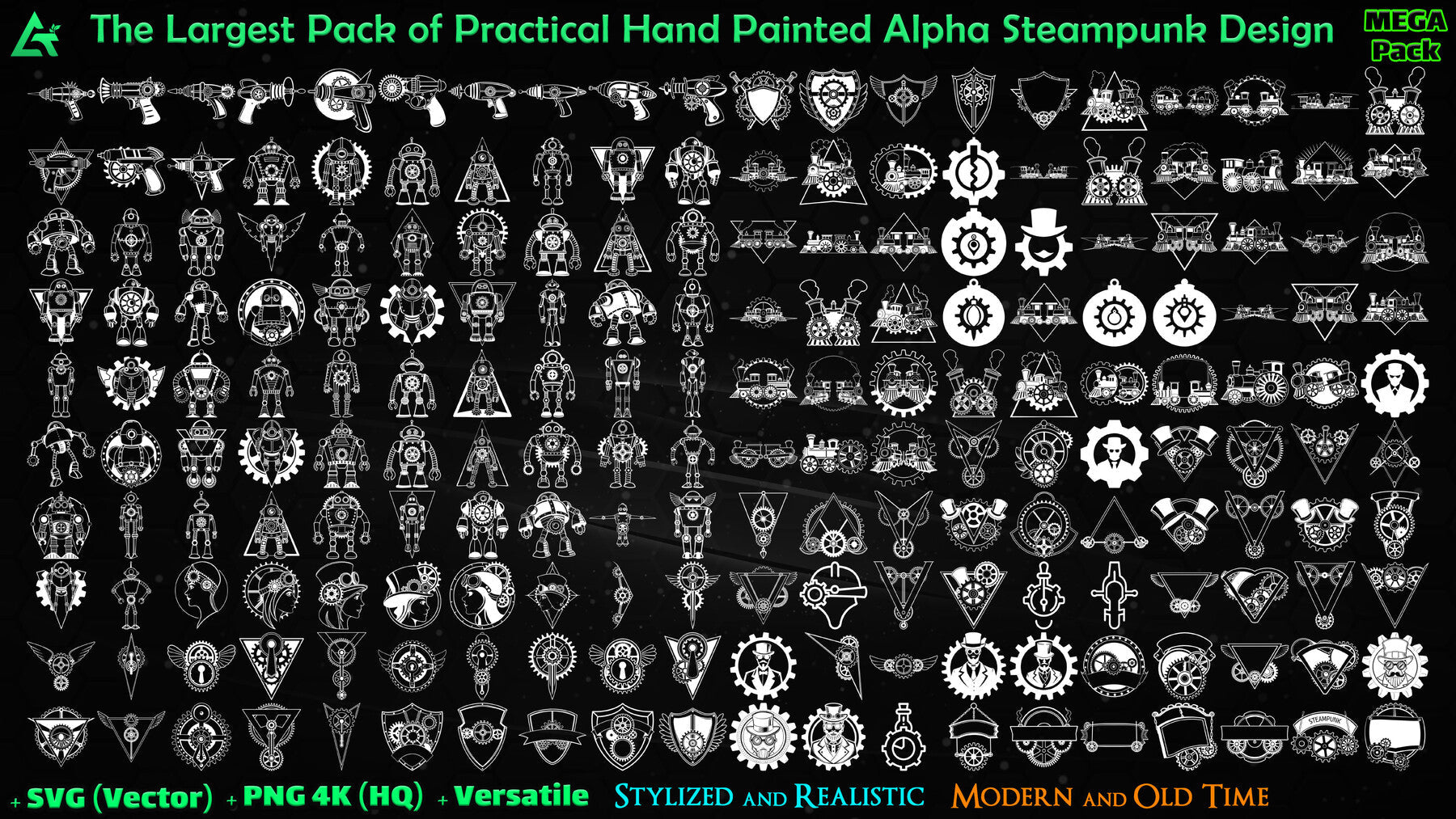 1000 Hand Painted Alpha Steampunk Design (MEGA Pack) - Vol 64