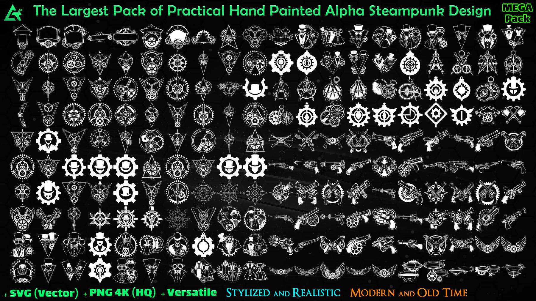 1000 Hand Painted Alpha Steampunk Design (MEGA Pack) - Vol 64