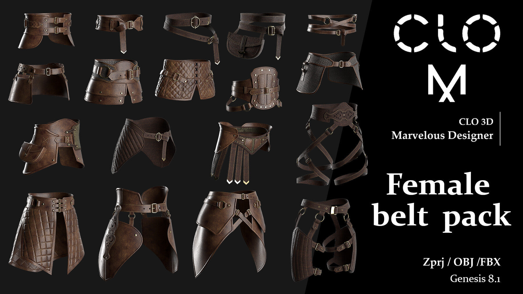 Female belt pack / Marvelous Designer/Clo3D project file + OBJ, FBX