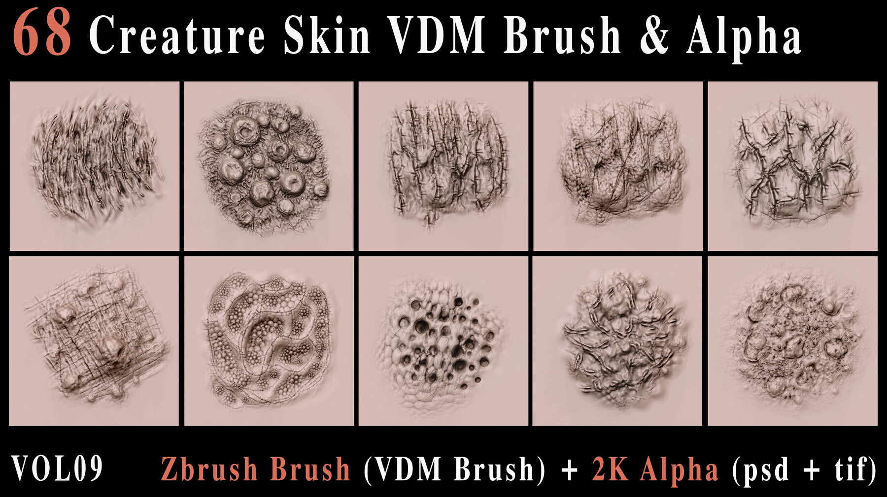 68 Creature Skin VDM Brush & Alpha - Vol09