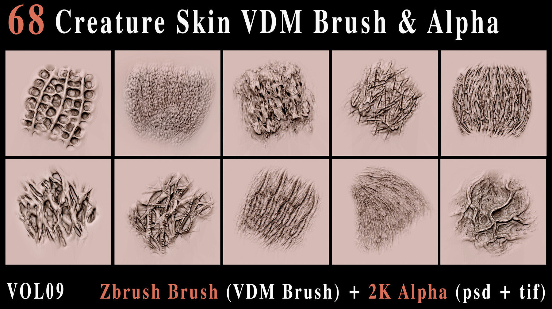 68 Creature Skin VDM Brush & Alpha - Vol09