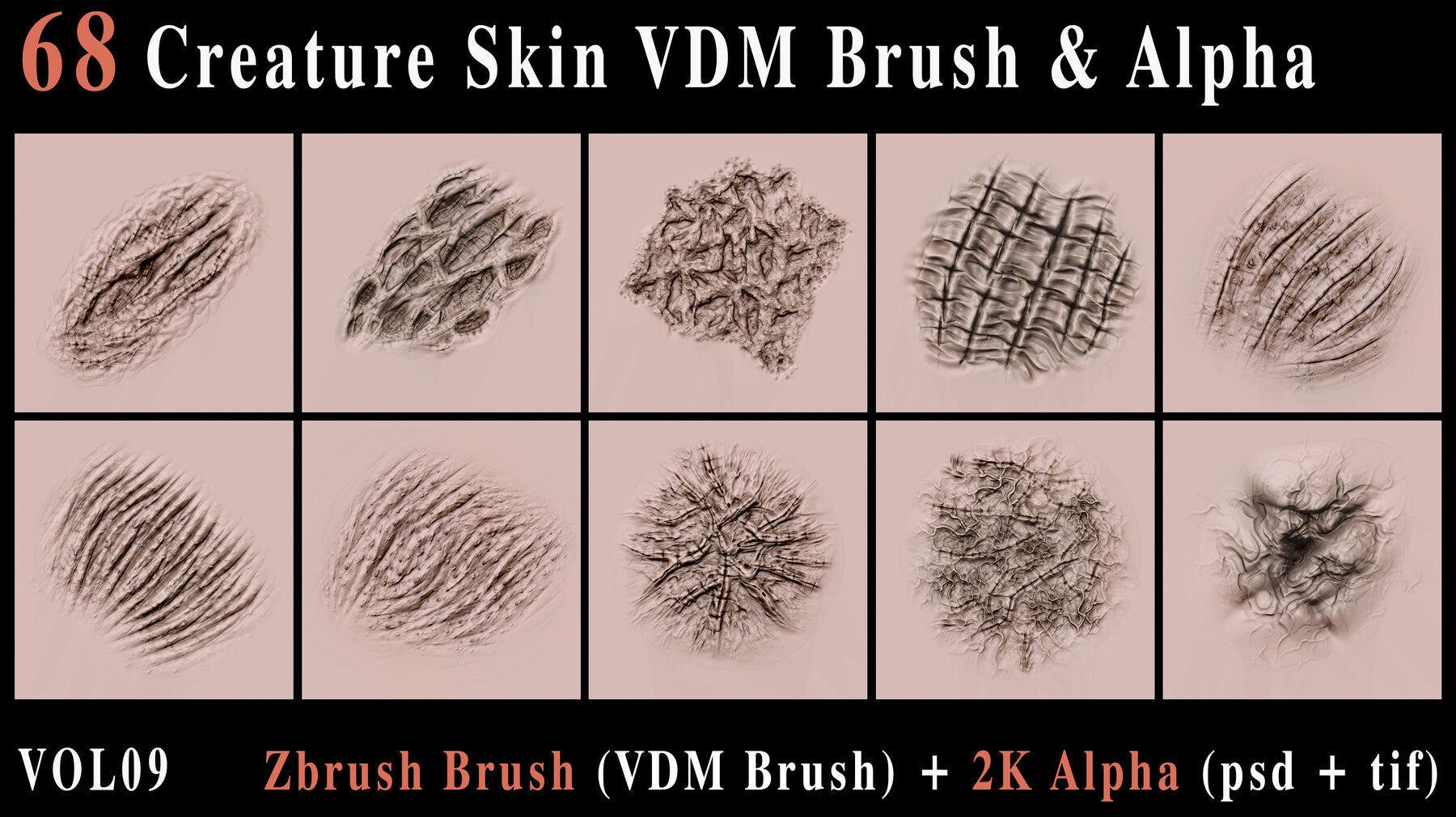 68 Creature Skin VDM Brush & Alpha - Vol09