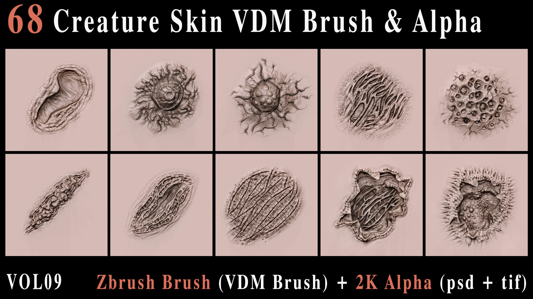 68 Creature Skin VDM Brush & Alpha - Vol09