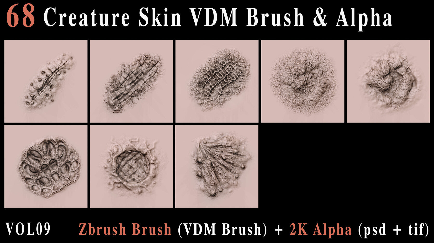 68 Creature Skin VDM Brush & Alpha - Vol09