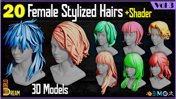 20 Female Stylized Hair 3D Models | Vol 3