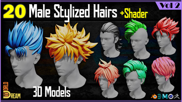 20 Male Stylized Hair 3D Models | Vol 2