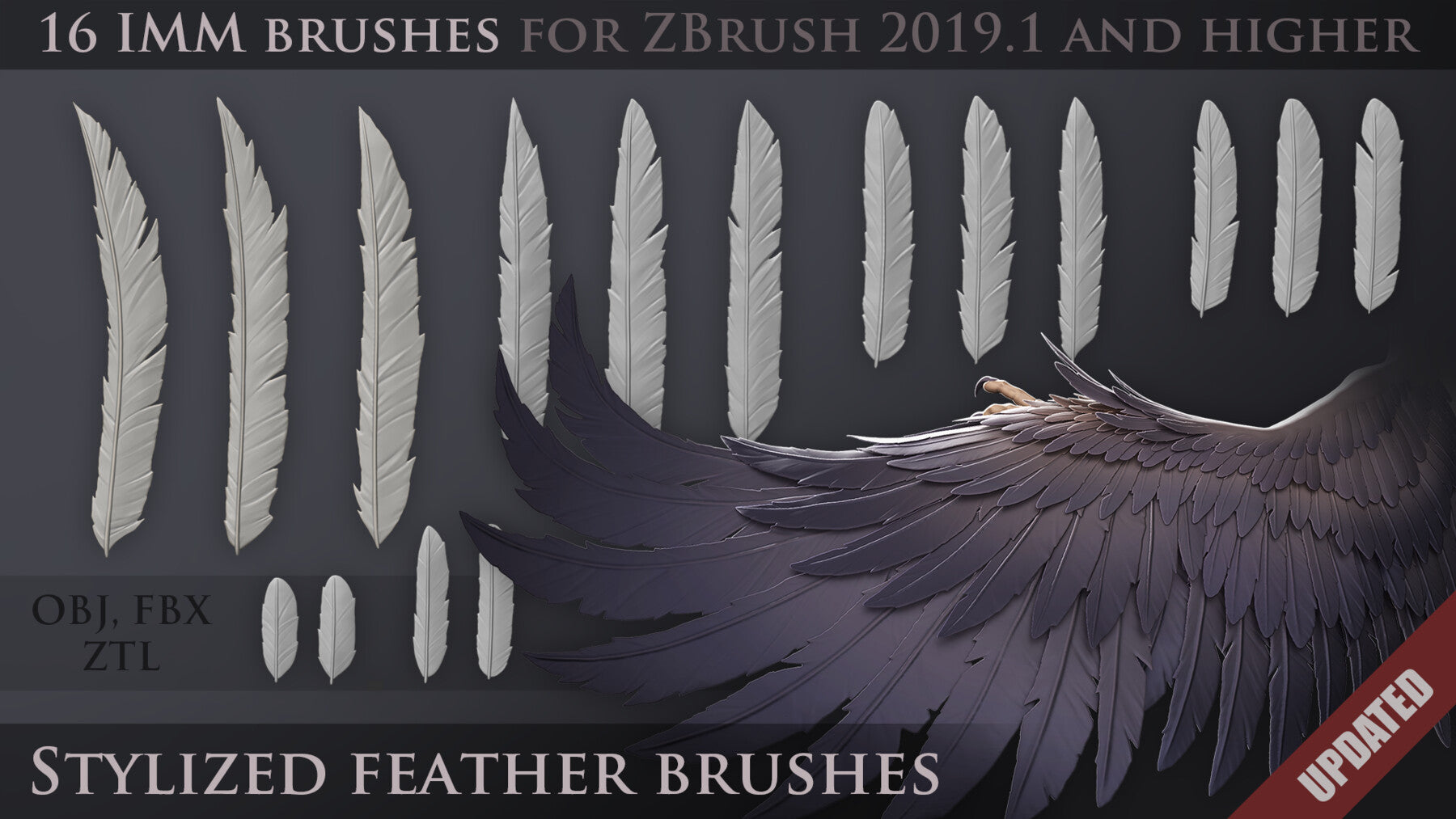 Stylized Feather IMM brushes (ZBrush 2019.1 and higher)