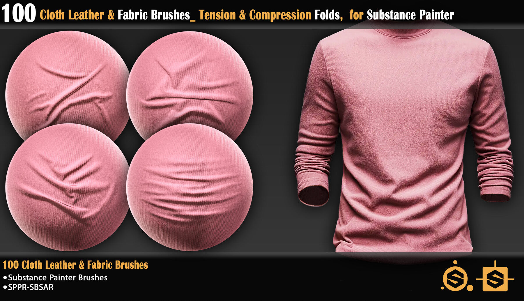 100 Cloth Leather & Fabric Brushes Tension & Compression Folds, for Substance Painter+ Video Tutorial