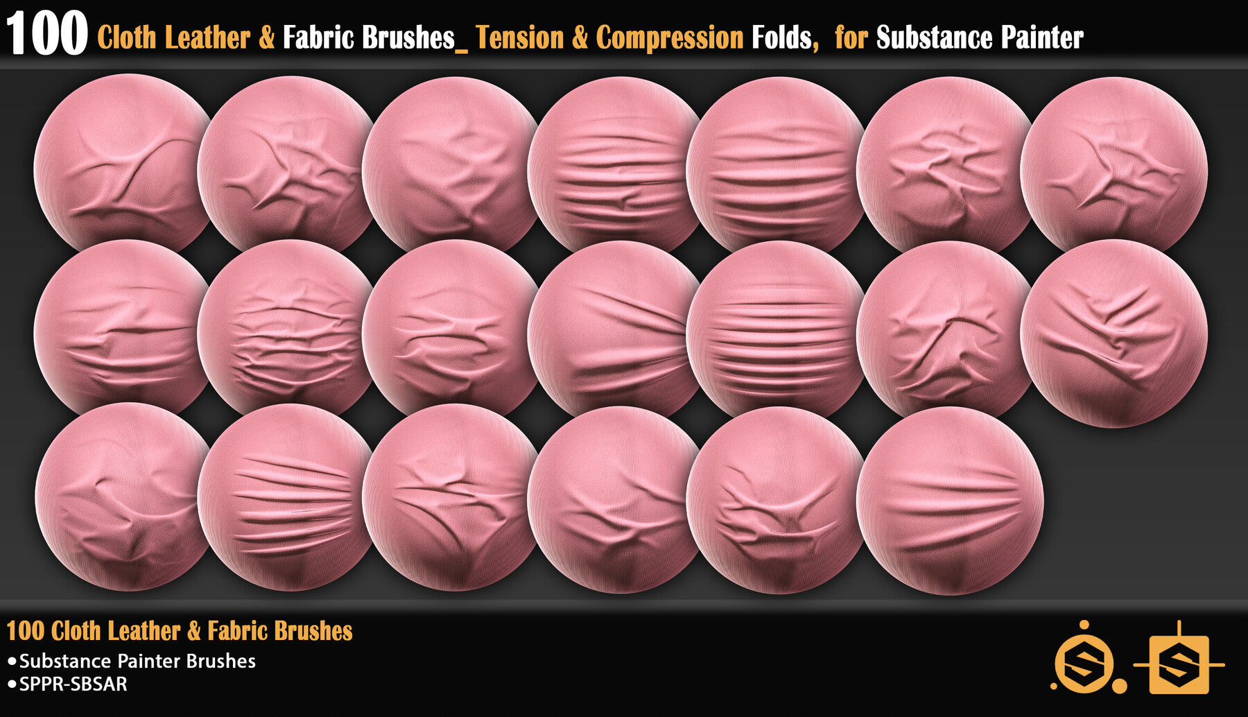 100 Cloth Leather & Fabric Brushes Tension & Compression Folds, for Substance Painter+ Video Tutorial