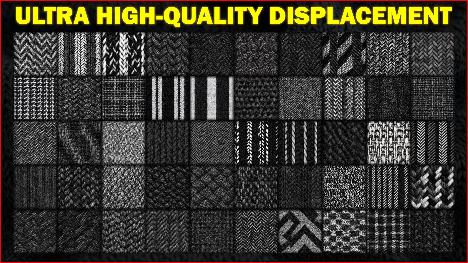 100 Ultra High-Quality Fabric Displacements / Fabric Alpha (Seamless and Tileable) Vol 1