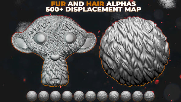 500+ Fur and Hair Alphas (Displacement Maps) for ZBrush, Blender, Substance Painter vol.13