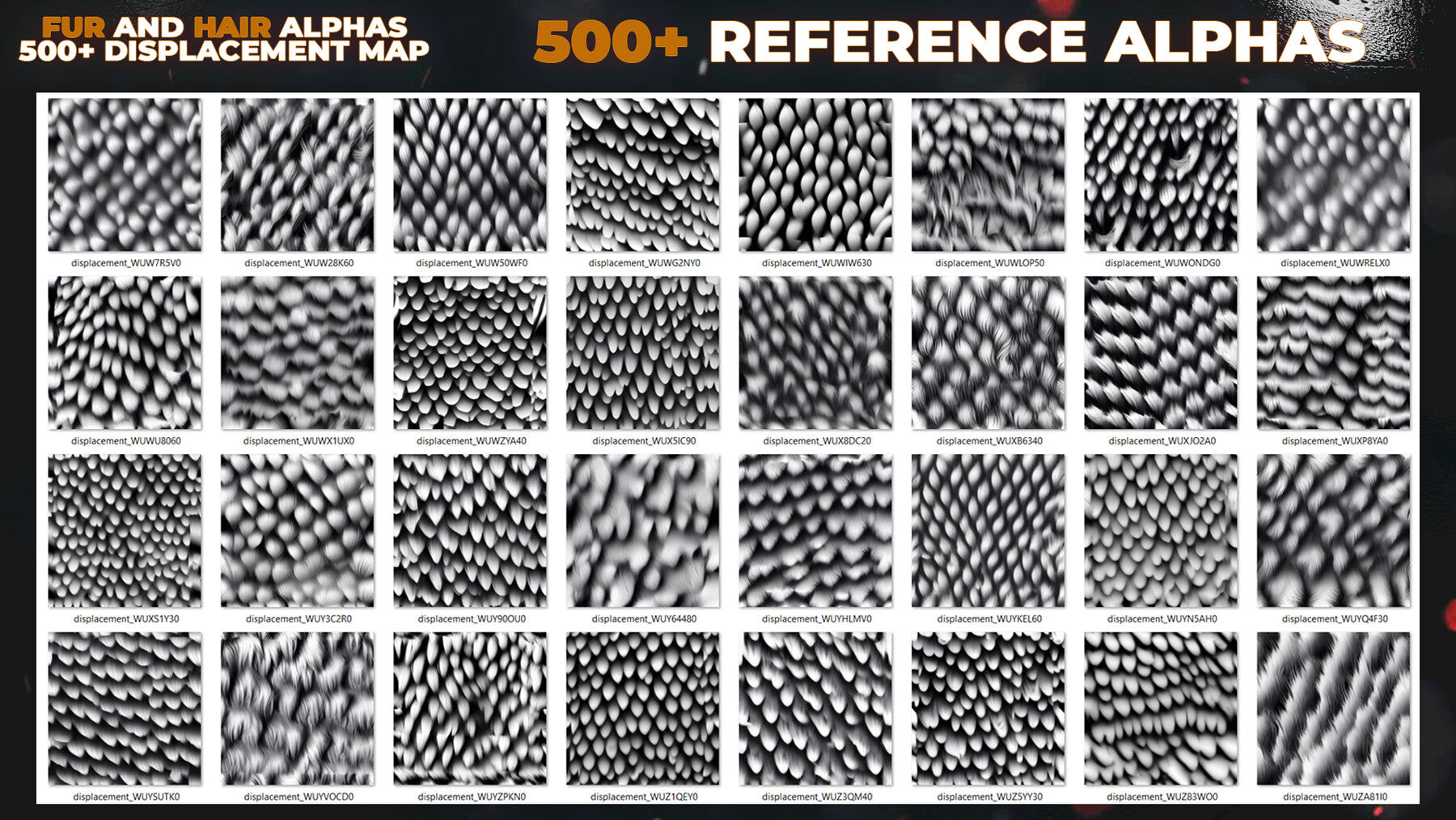 500+ Fur and Hair Alphas (Displacement Maps) for ZBrush, Blender, Substance Painter vol.13