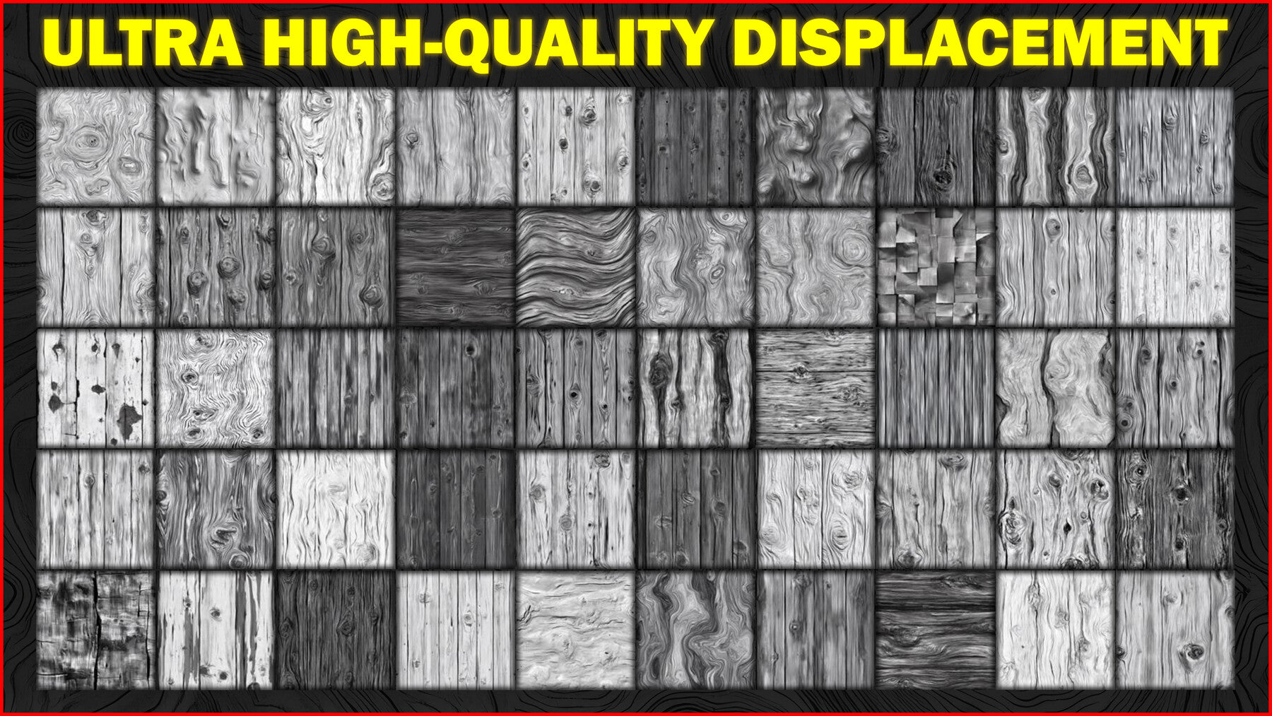 100 Ultra High-Quality Wood Displacements / Wood Alpha (Seamless and Tileable) Vol 1