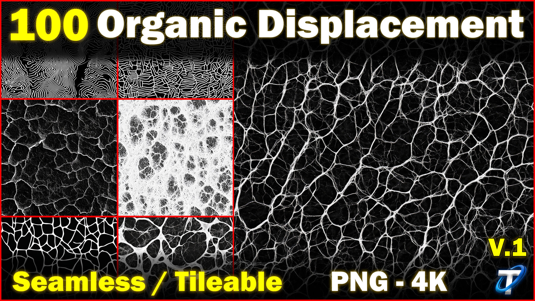 100 Ultra High-Quality Organic Displacements / Organic Alpha (Seamless and Tileable) Vol 1