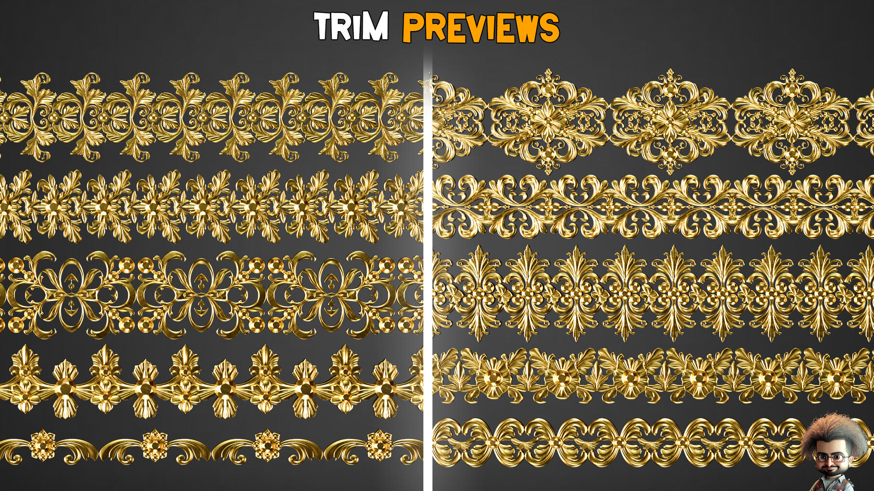 50 Ornamental Trim Brushes + 3D Models - Vol 33