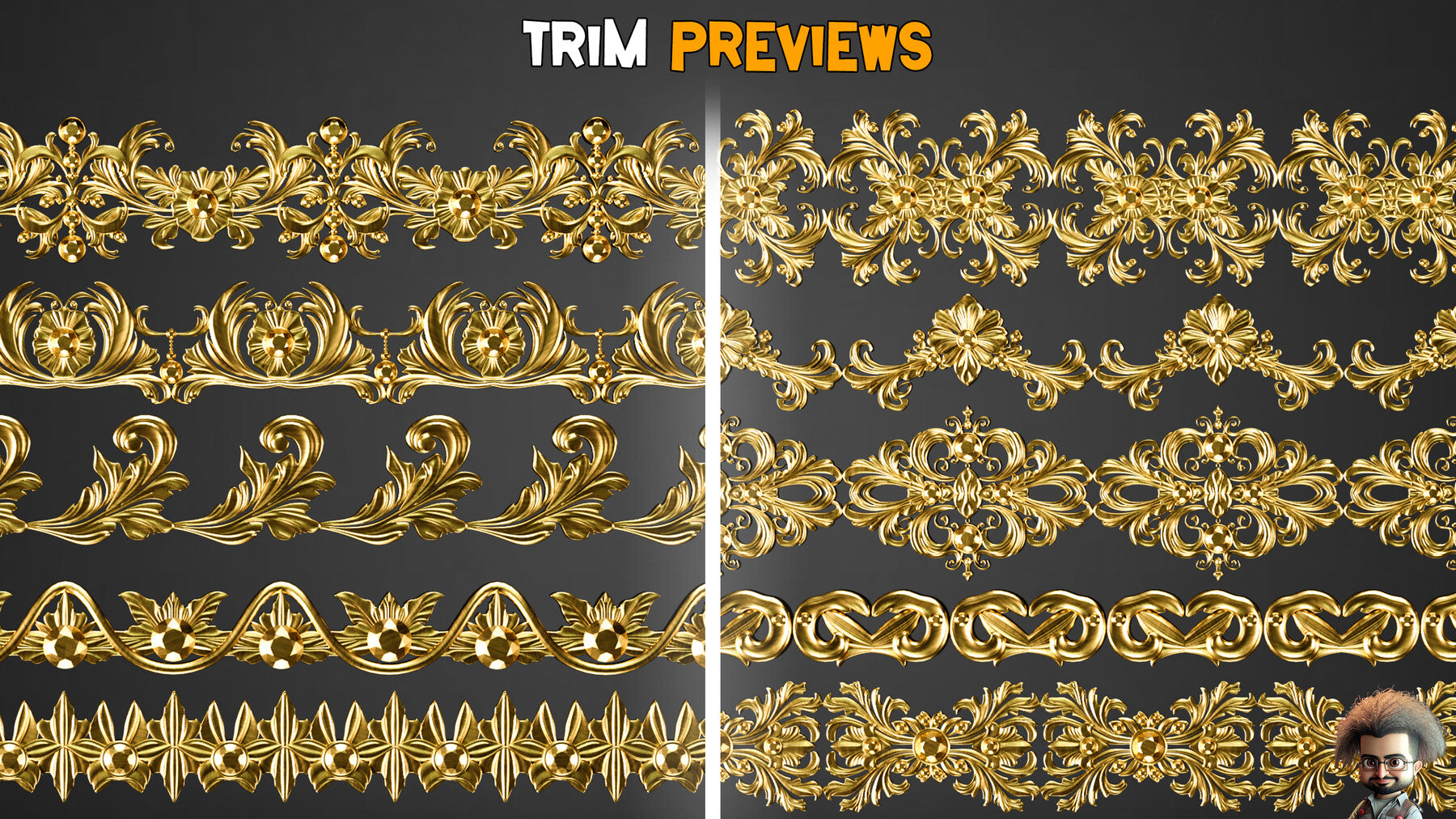 50 Ornamental Trim Brushes + 3D Models - Vol 33