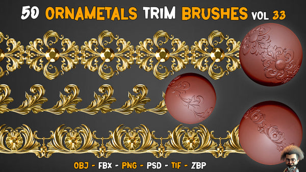 50 Ornamental Trim Brushes + 3D Models - Vol 33