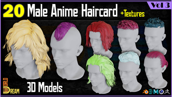 20 Male Anime Haircard 3D Models | Vol 3