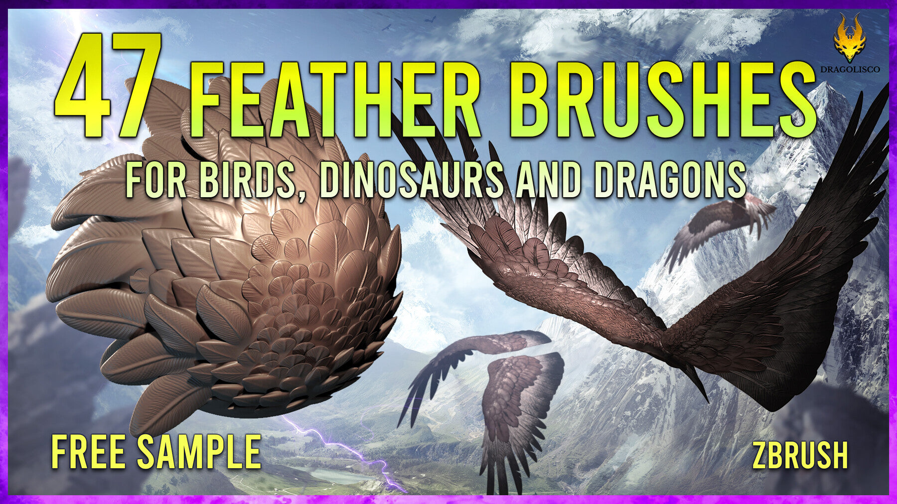 31 Feathers brushes PACK for Eagles, Dragons and Dinosaurs