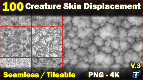 100 Ultra High-Quality Creature Skin Displacements / Creature Skin Alpha (Seamless and Tileable) Vol 3