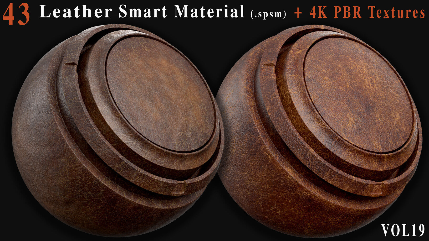 43 Leather Smart Materials + 4K PBR Textures - Vol 19