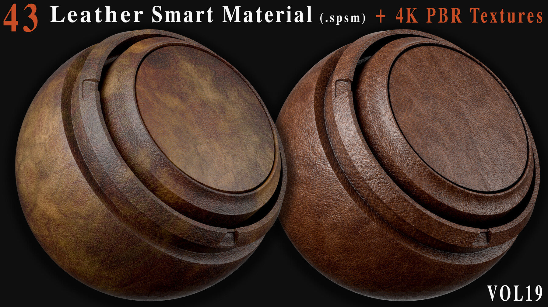 43 Leather Smart Materials + 4K PBR Textures - Vol 19