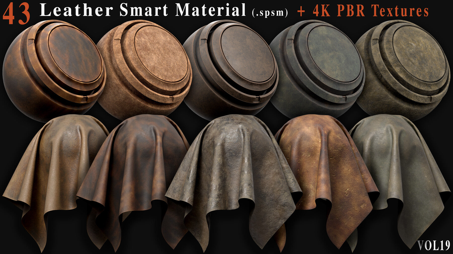 43 Leather Smart Materials + 4K PBR Textures - Vol 19