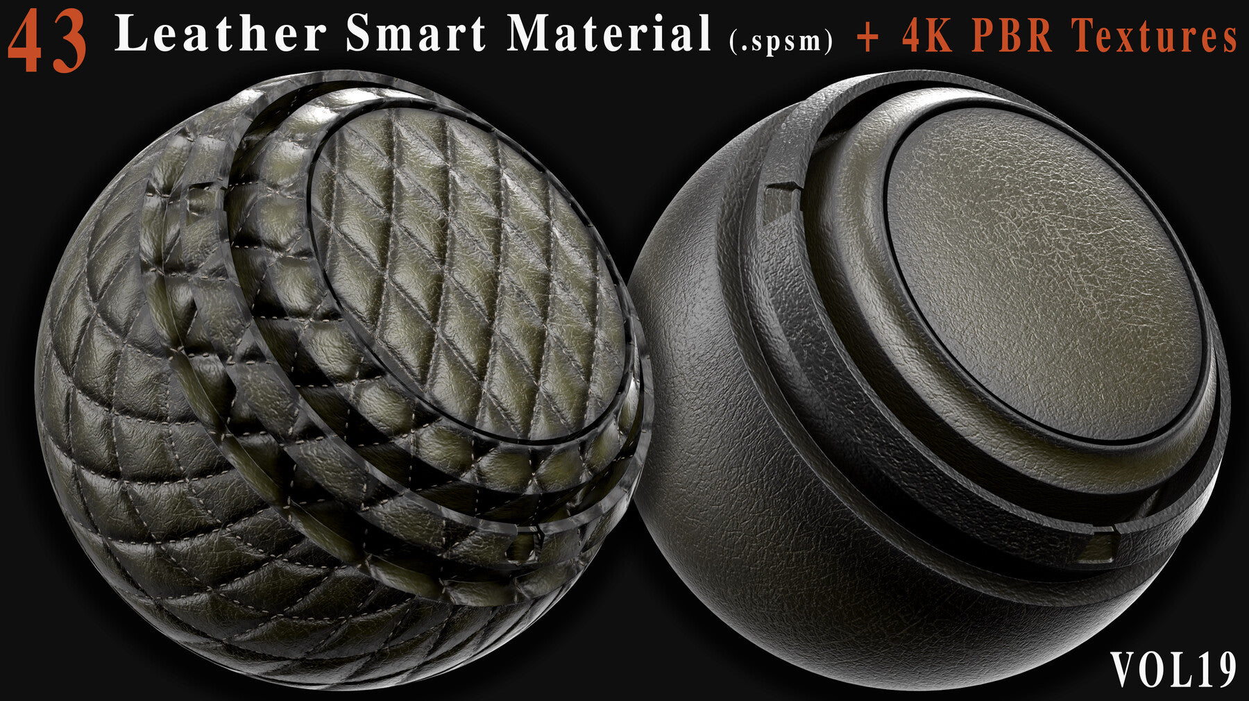 43 Leather Smart Materials + 4K PBR Textures - Vol 19