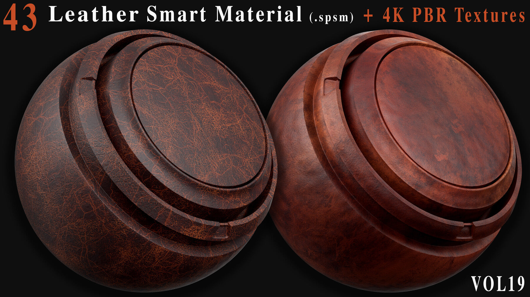 43 Leather Smart Materials + 4K PBR Textures - Vol 19