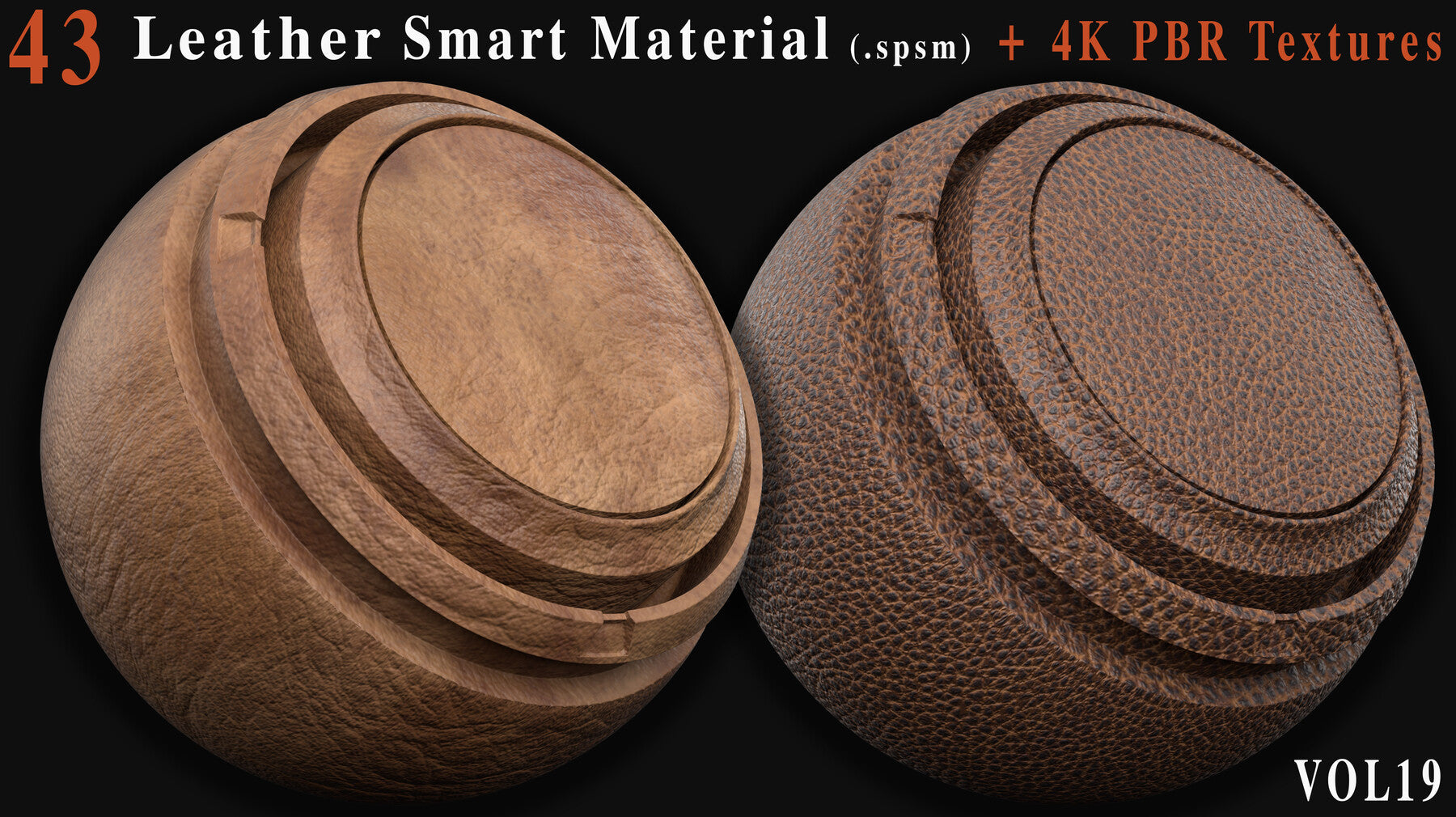 43 Leather Smart Materials + 4K PBR Textures - Vol 19