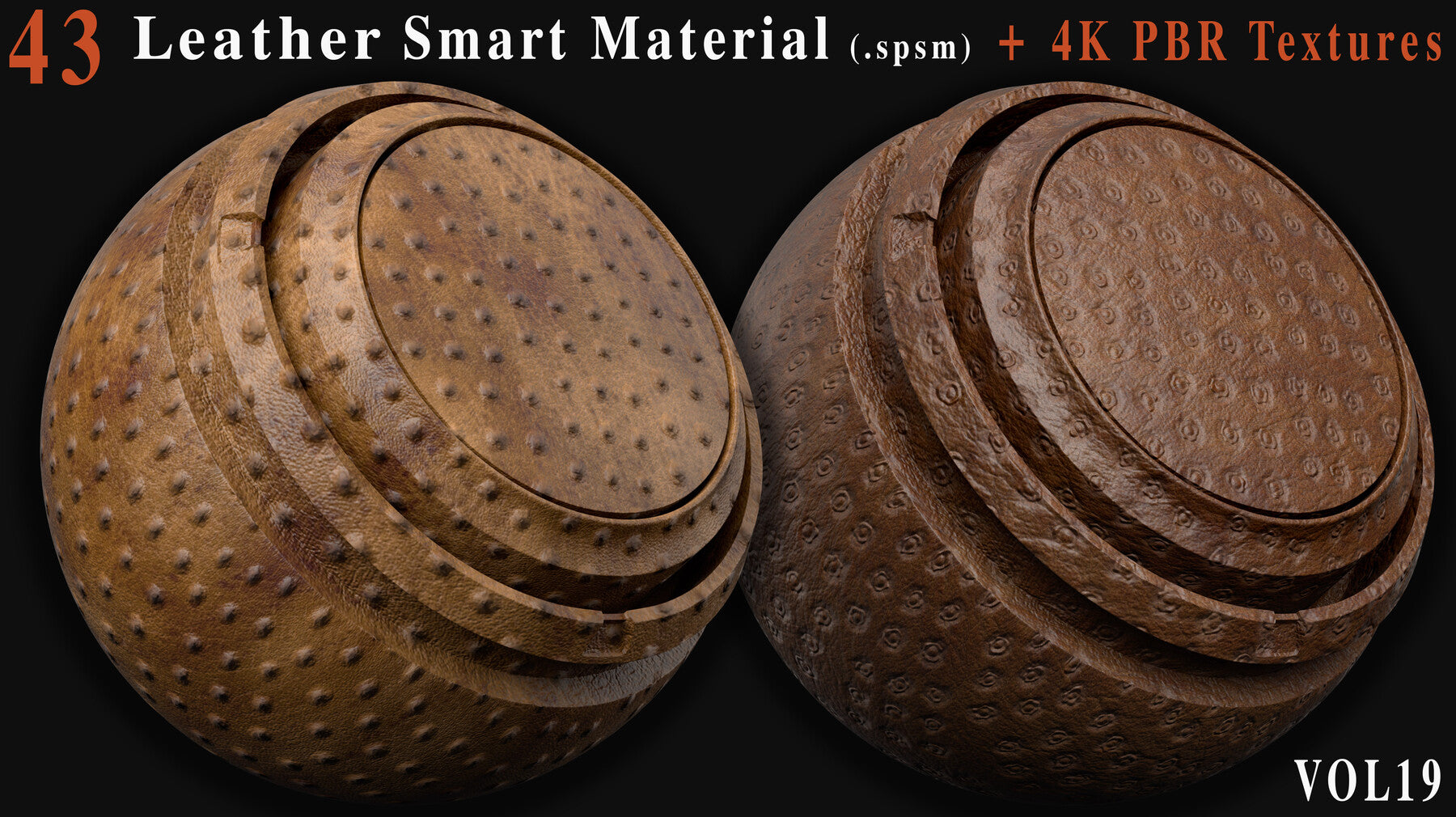 43 Leather Smart Materials + 4K PBR Textures - Vol 19