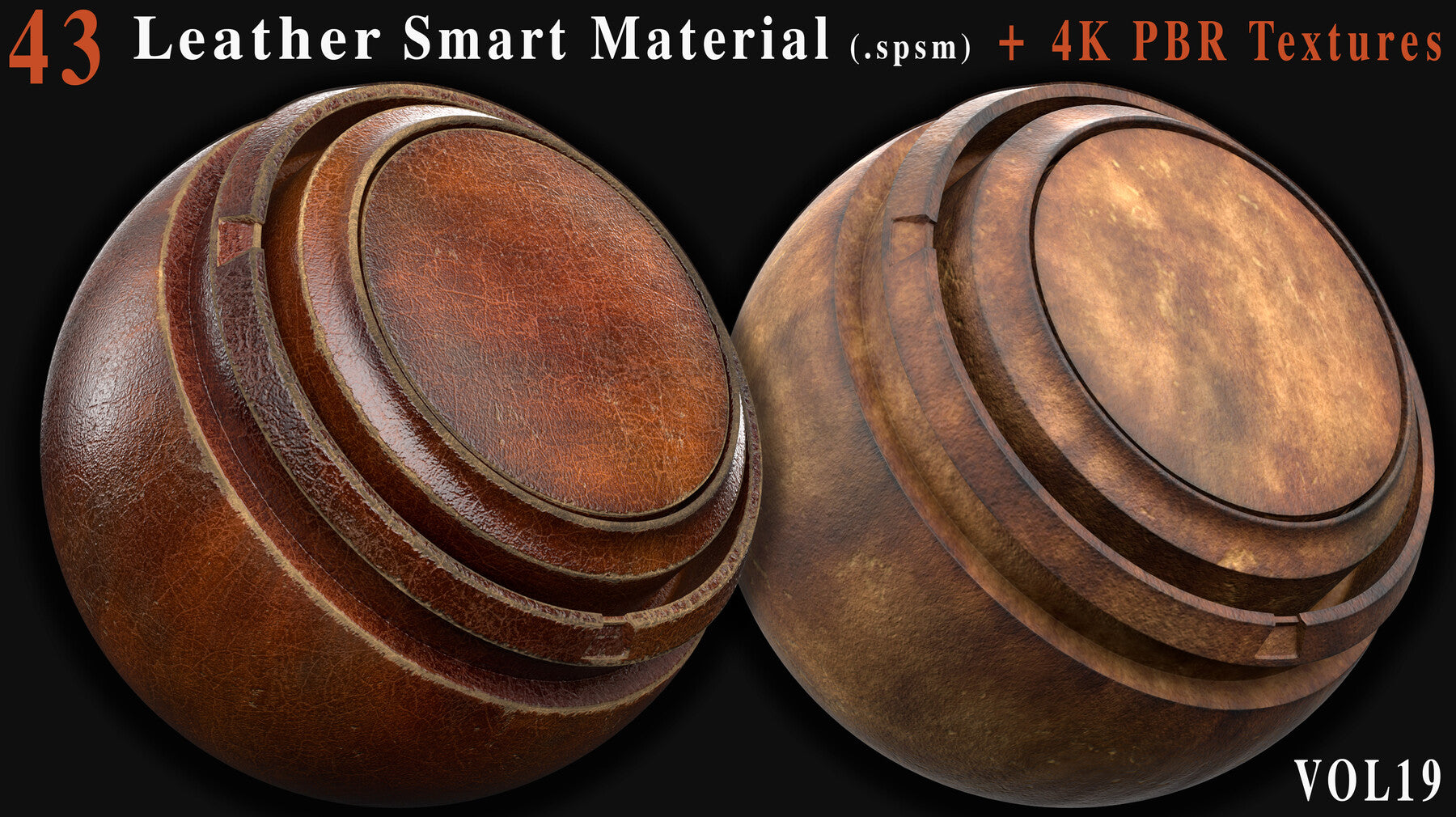 43 Leather Smart Materials + 4K PBR Textures - Vol 19