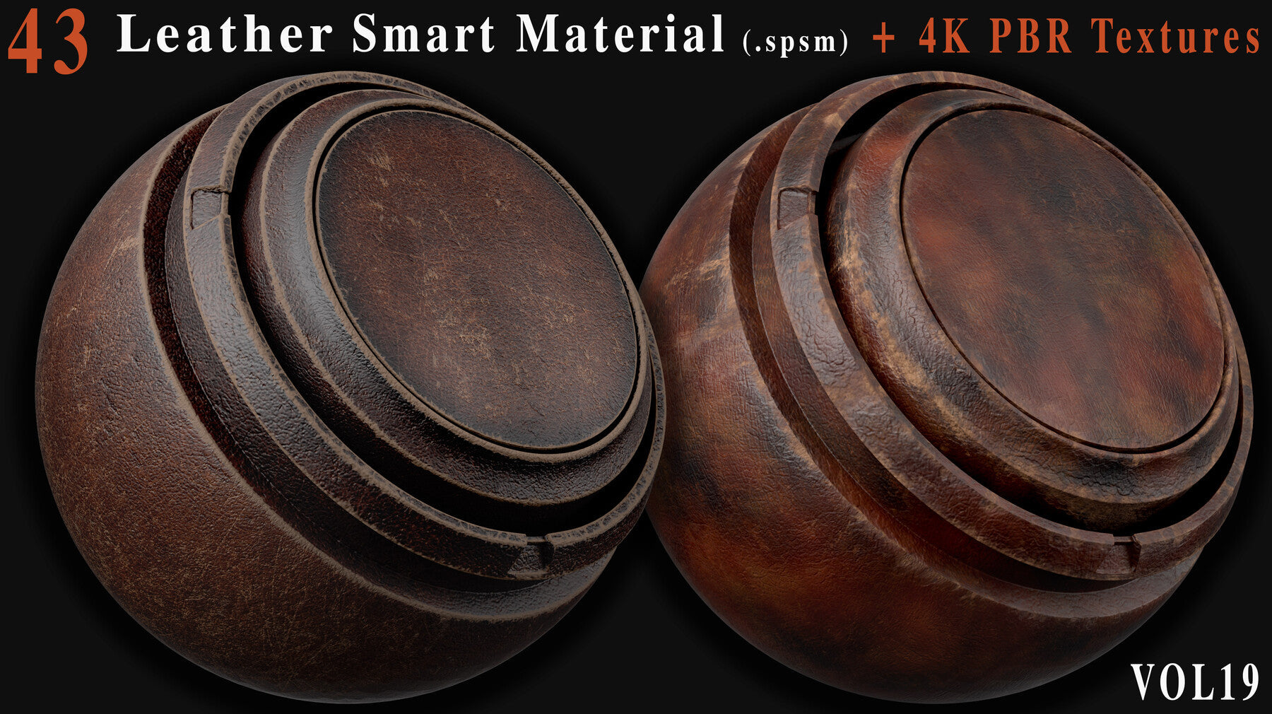 43 Leather Smart Materials + 4K PBR Textures - Vol 19