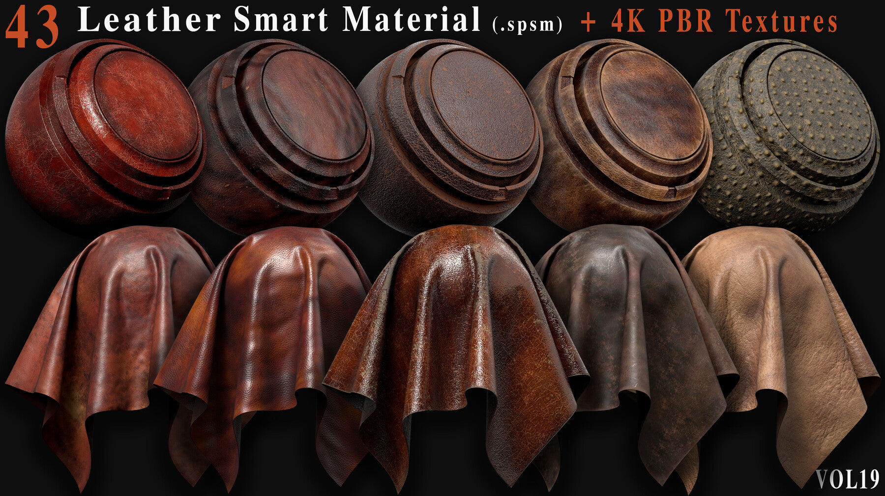 43 Leather Smart Materials + 4K PBR Textures - Vol 19