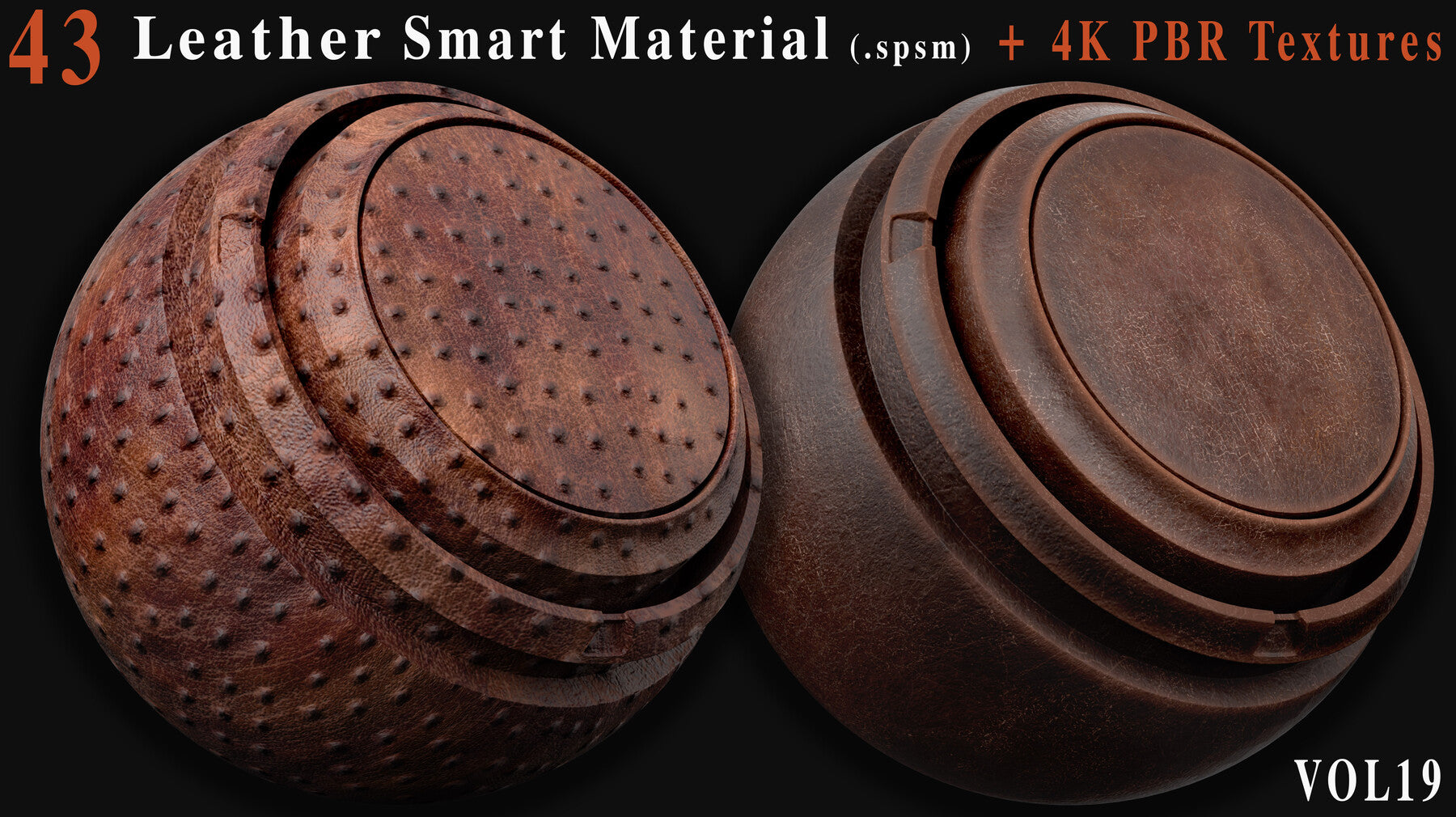 43 Leather Smart Materials + 4K PBR Textures - Vol 19