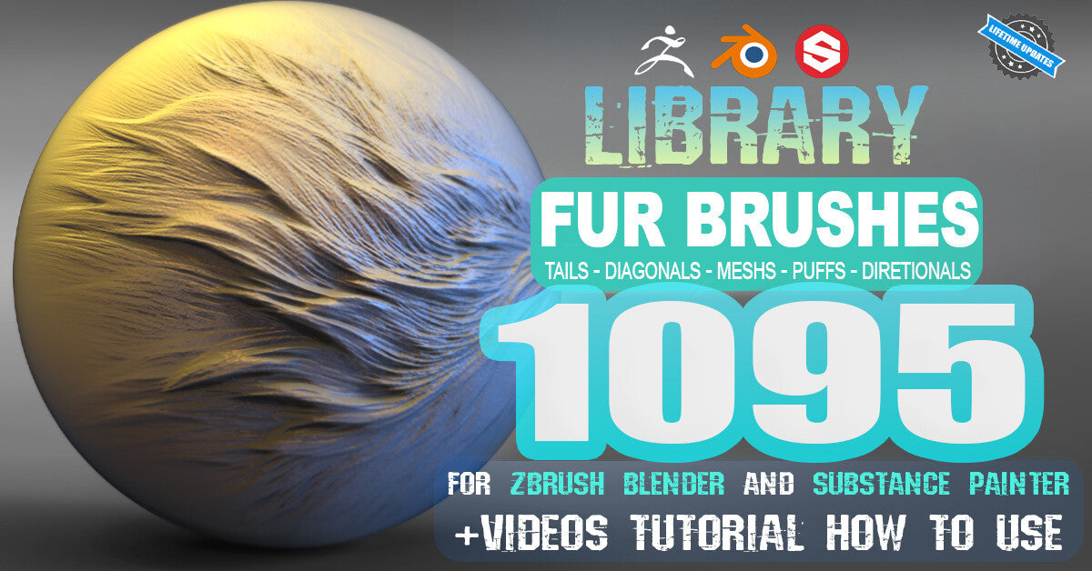 1095 Fur Brushes for Zbrush Blender Substance Painter + Tutorial