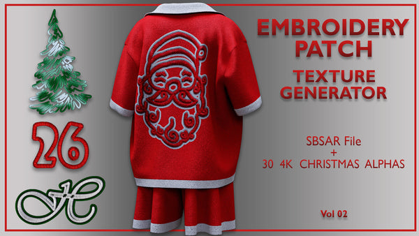 Embroidery Patch Generator For Substance Painter + 30 4K Christmas Alphas - Vol02