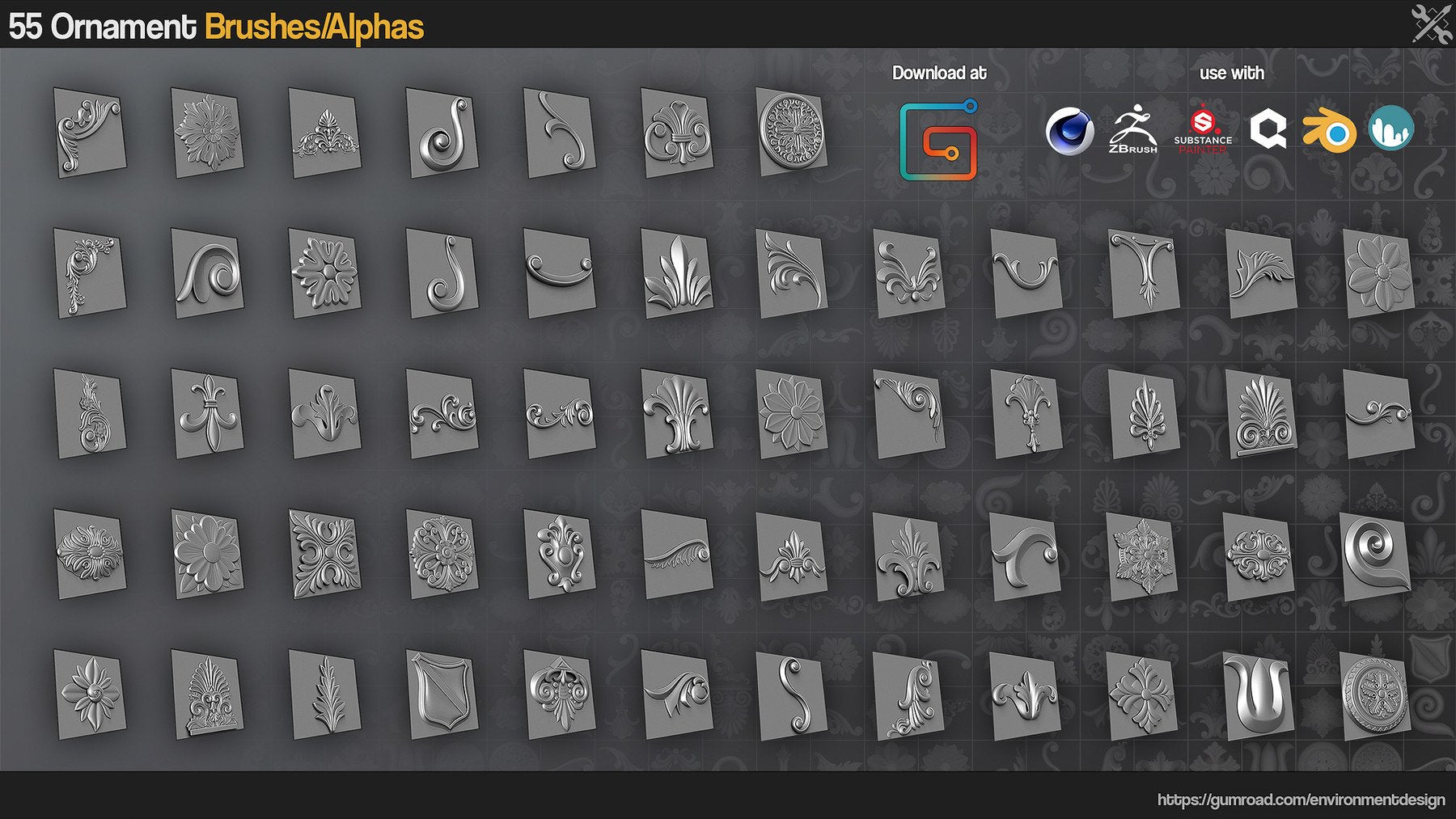 ZBrush/SP - 55 Ornament Brushes/Alphas - Vol.1