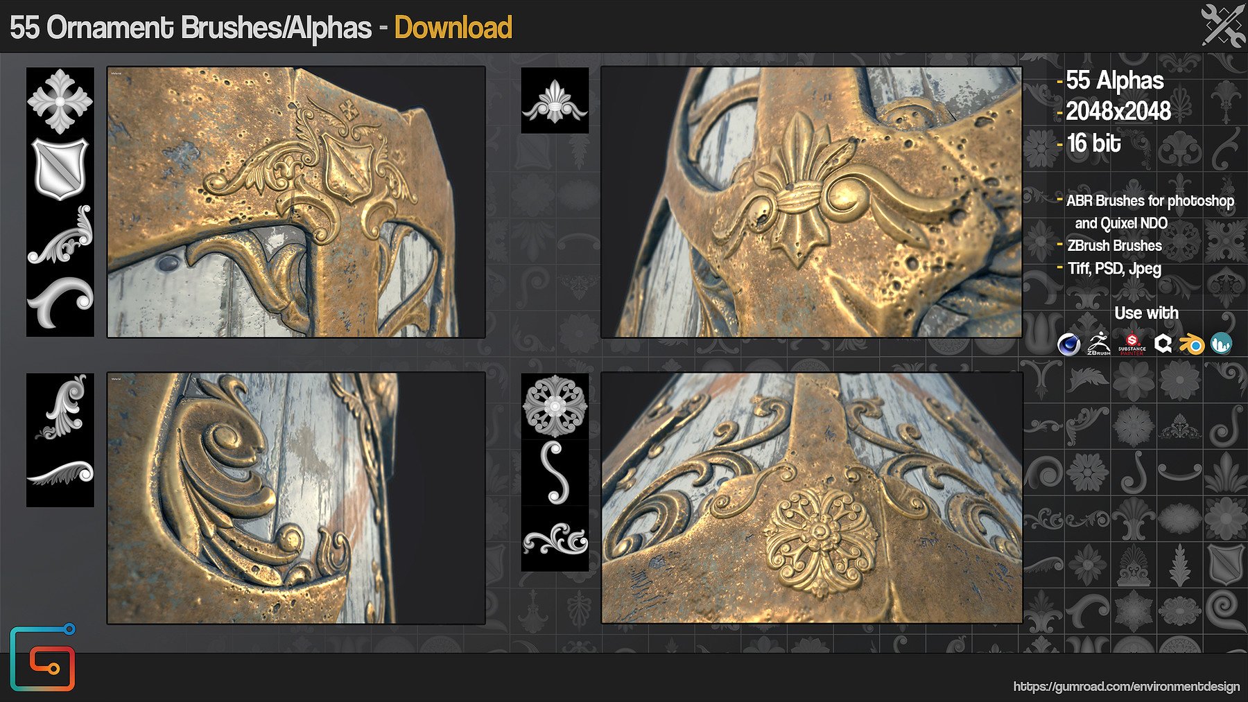 ZBrush/SP - 55 Ornament Brushes/Alphas - Vol.1