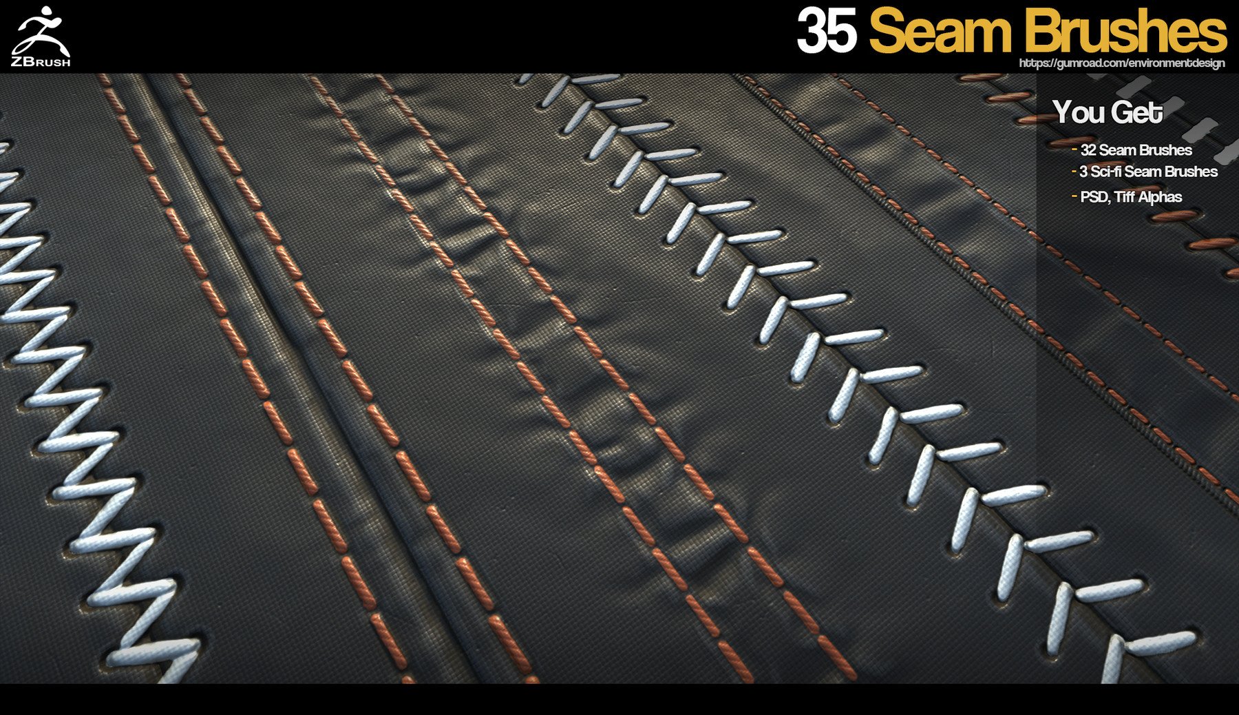 ZBrush - 35 Seam/Stitch Brushes