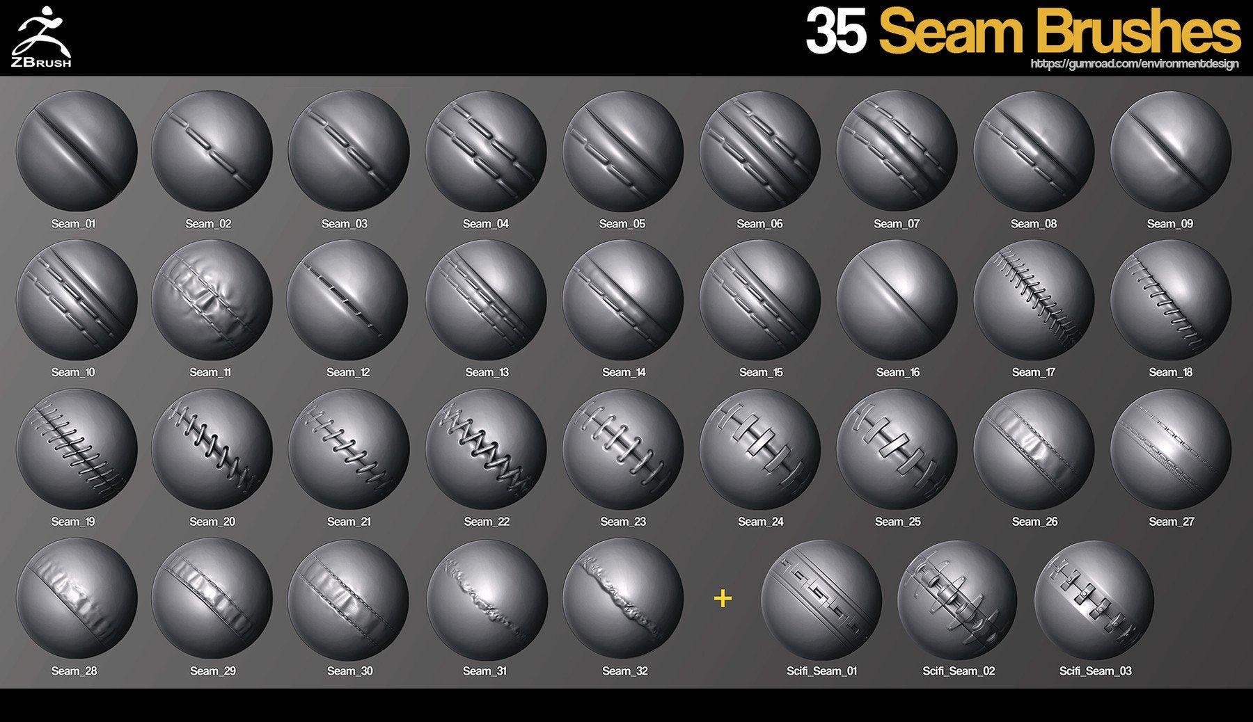 ZBrush - 35 Seam/Stitch Brushes