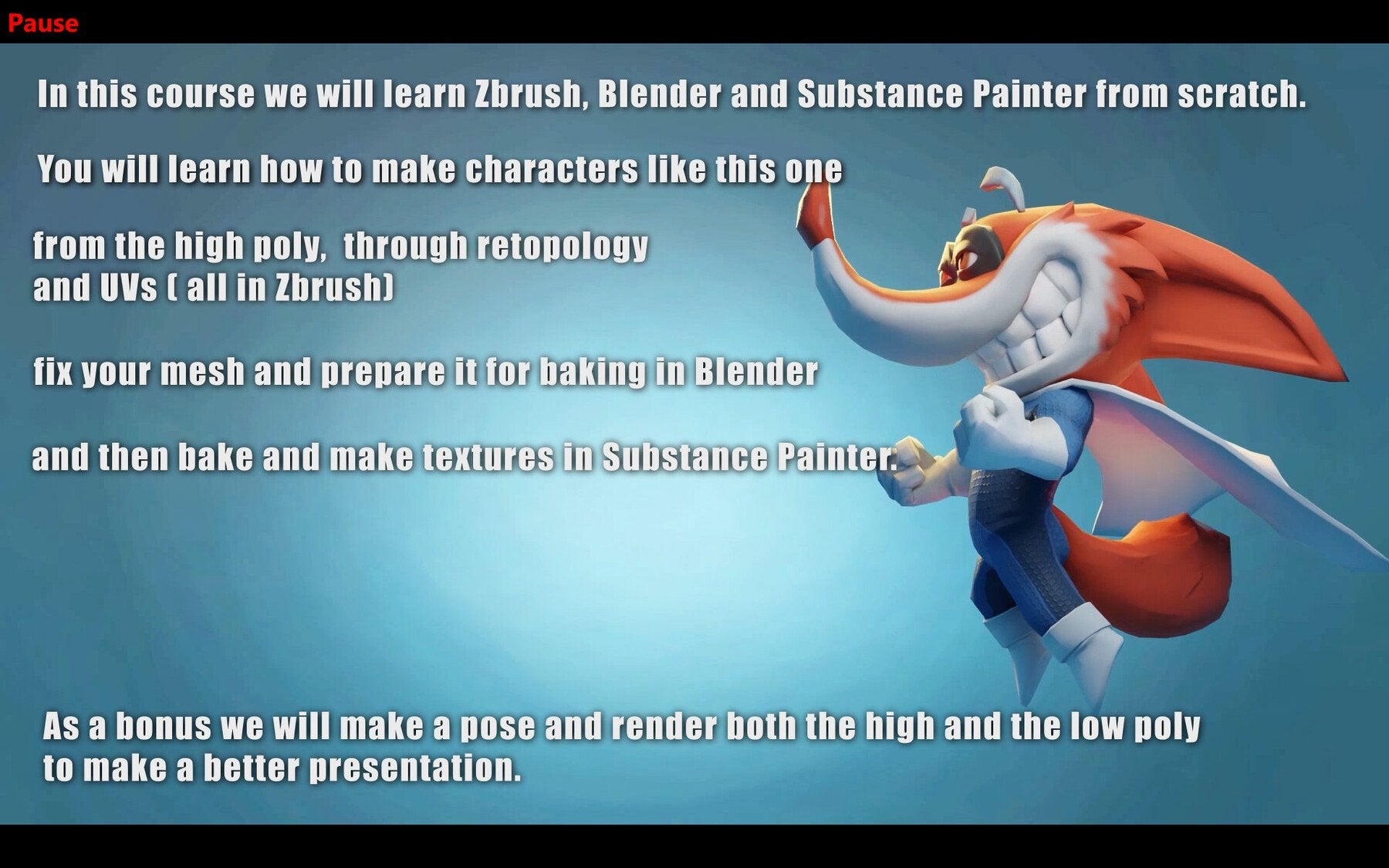 Zbrush-Blender-Substance Painter full 3D character for game Absolute beginners course